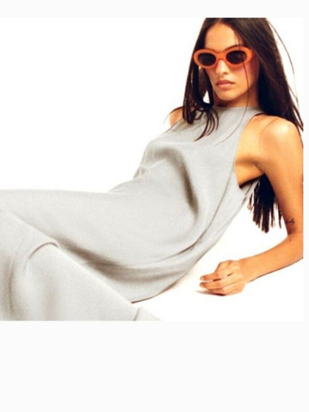 Zara Voluminous Sleeveless High-Neck Maxi Dress in Light Gray, XS